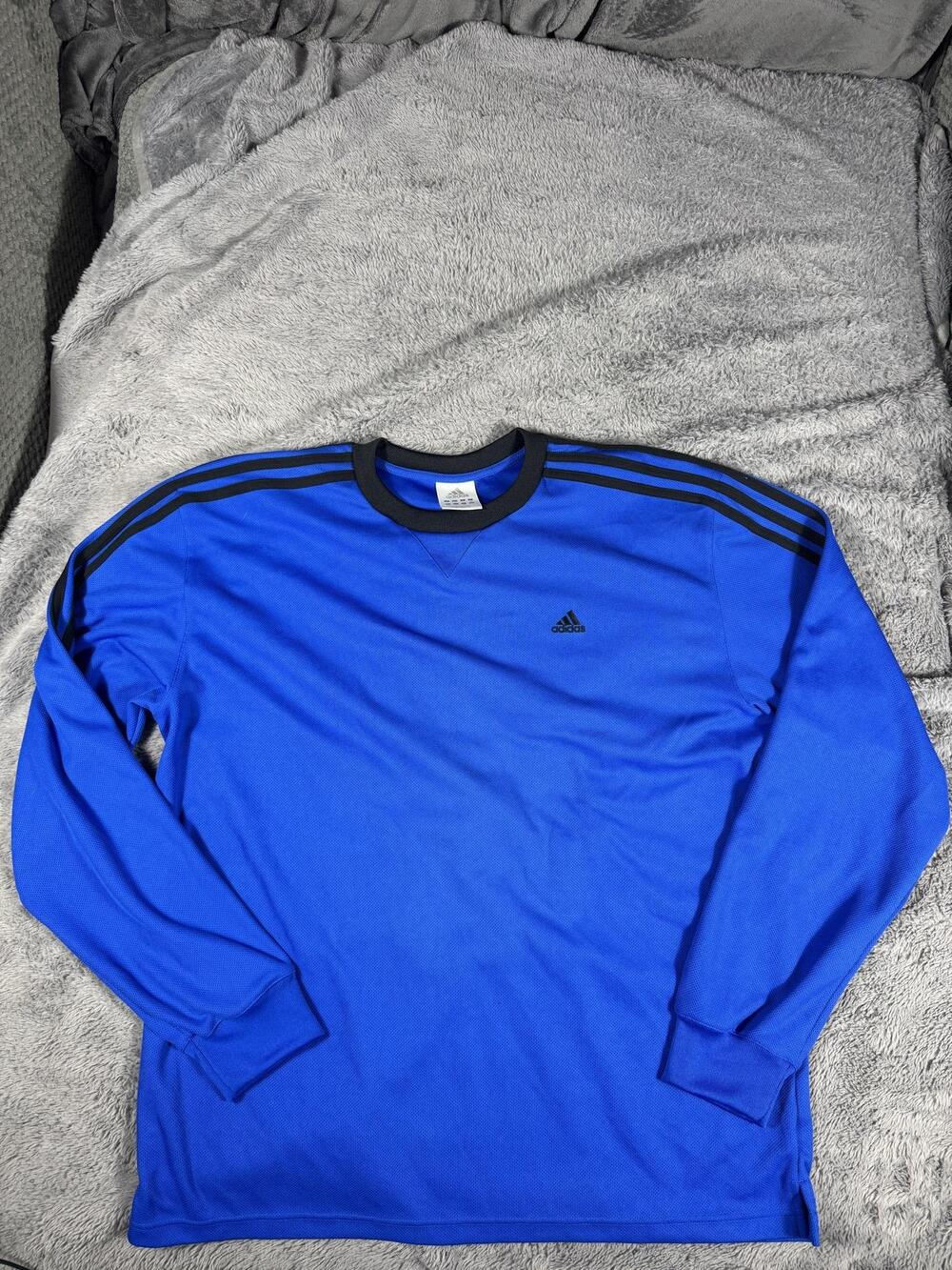 Adidas Shirt Mens XL Blue 3-Stripes Long Sleeve Mesh Soccer Jersey Top